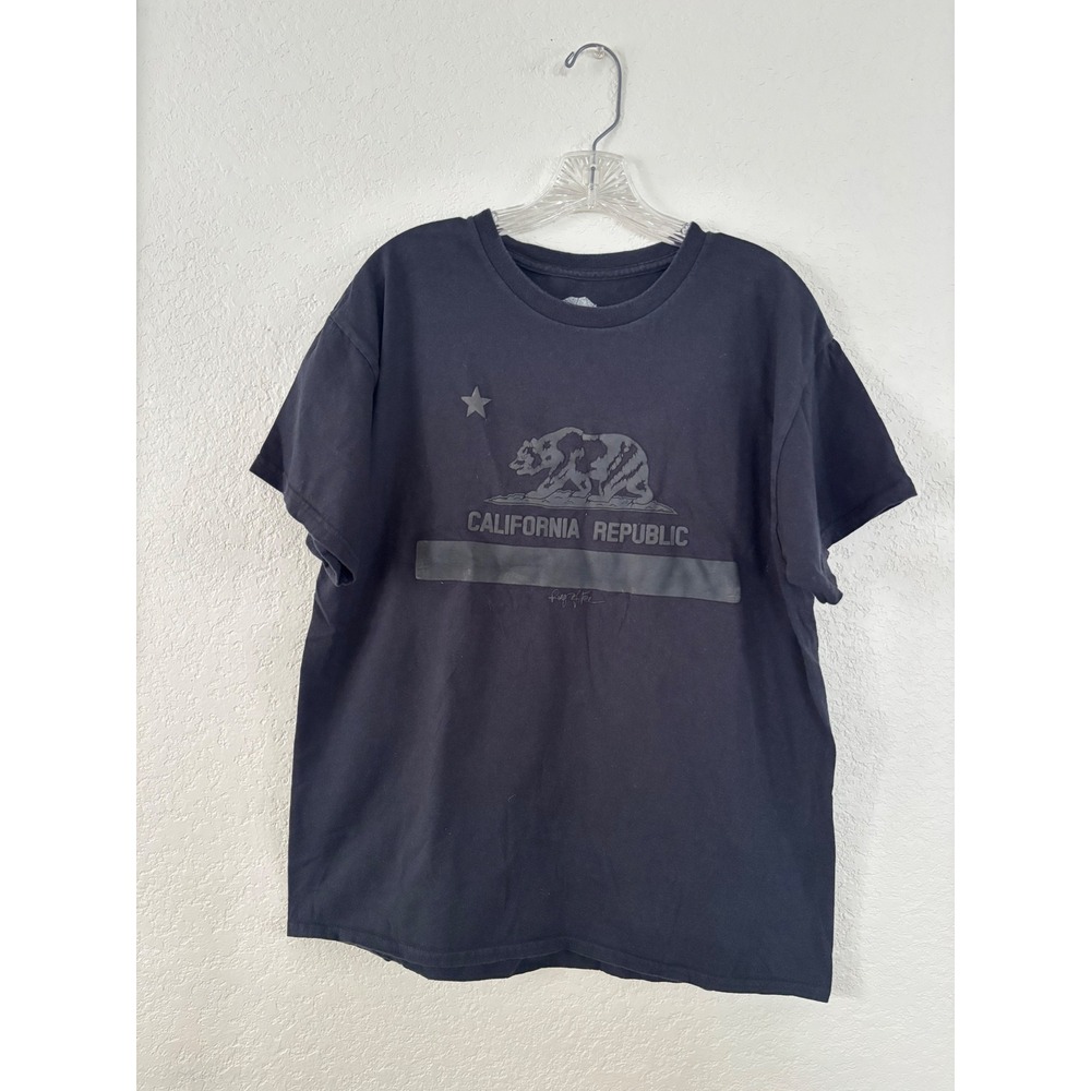 Ring of Fire T-Shirt Large California Republic Bear Graphic Black Cotton Tee